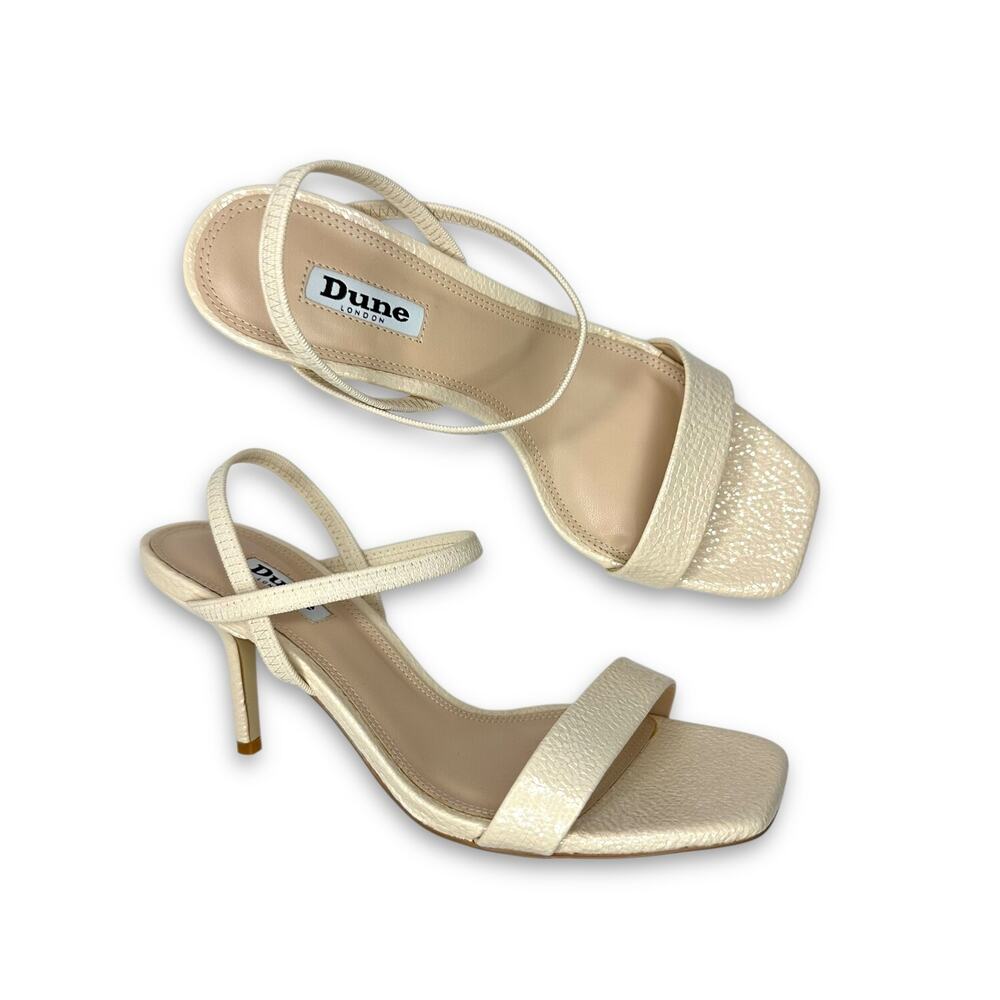 Dune London Methodical Ankle Strap Sandal 40 US 10 Ecru Neutral Reptile Heels